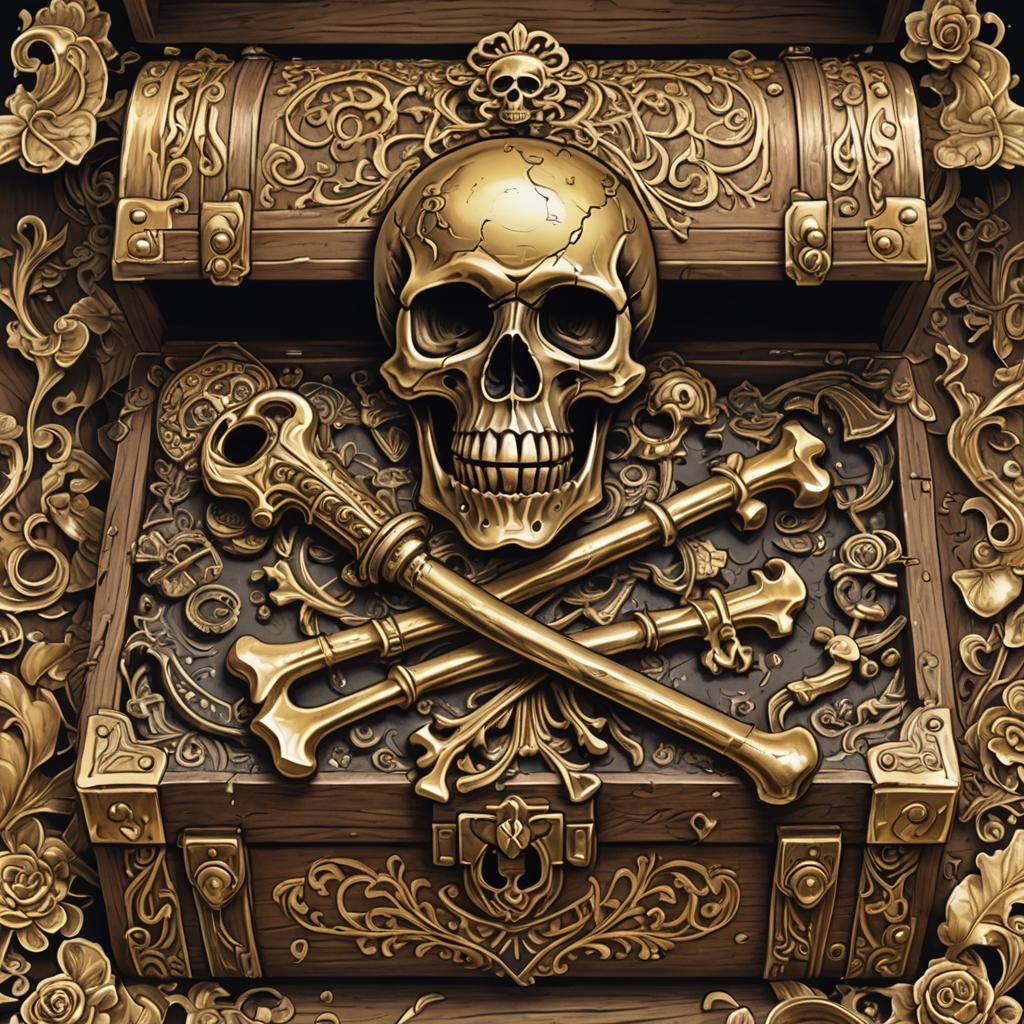 Skull Key on Treasure Chest in Doodle Style