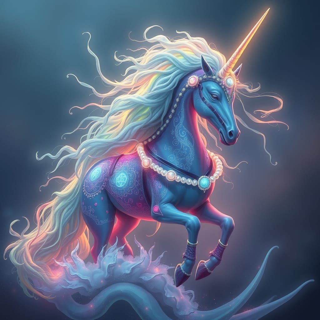 Ethereal Sea Unicorn with Glowing Tendrils in Dreamy Style