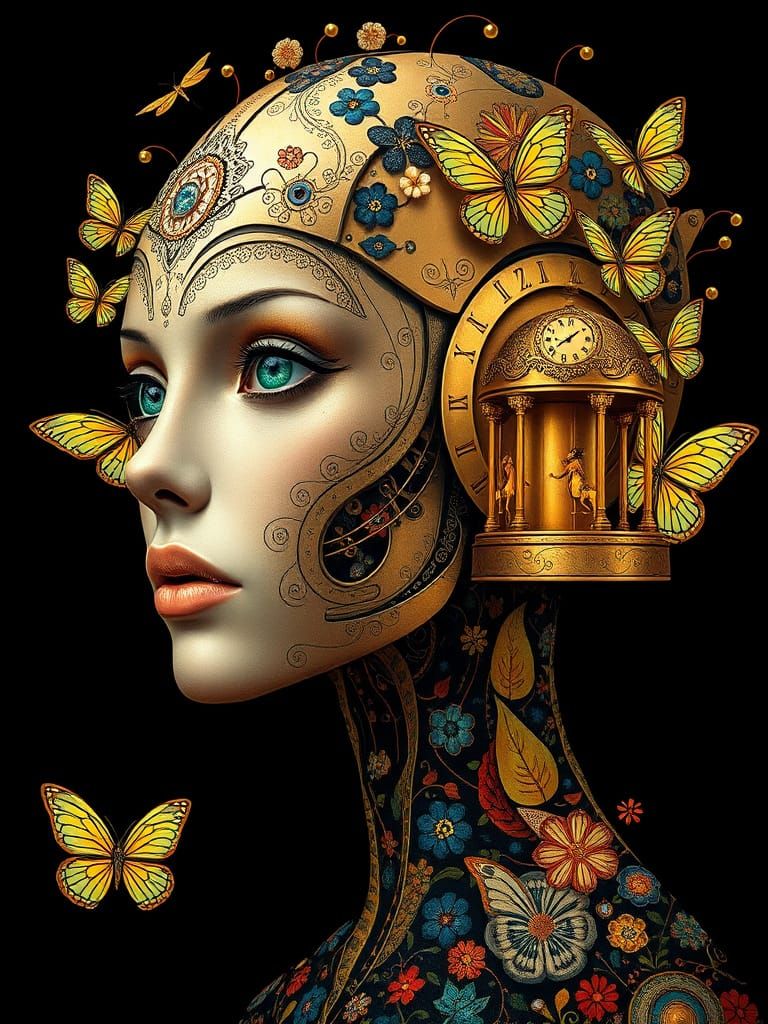 Robotic Woman: Klimt-Inspired Fusion of Art and Tech