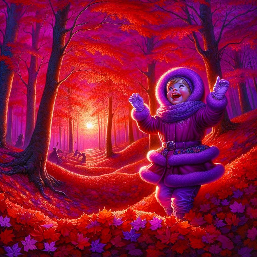 Child's Joyful Autumnal Play: A Watercolor Painting