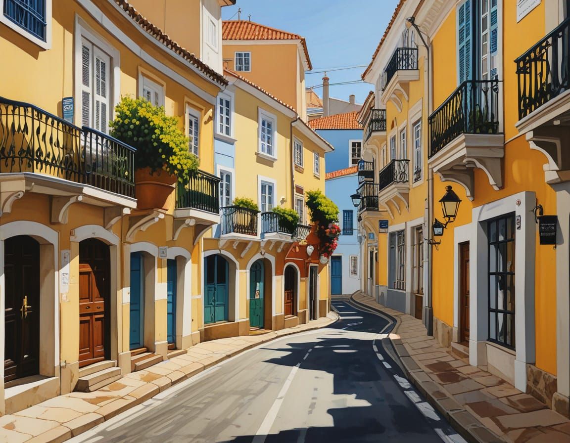 Nazaré Portugal Streets in Gouache Style