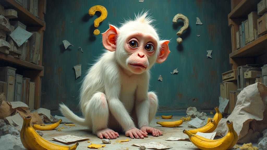 Perplexed White Monkey in Dystopian Pop Art
