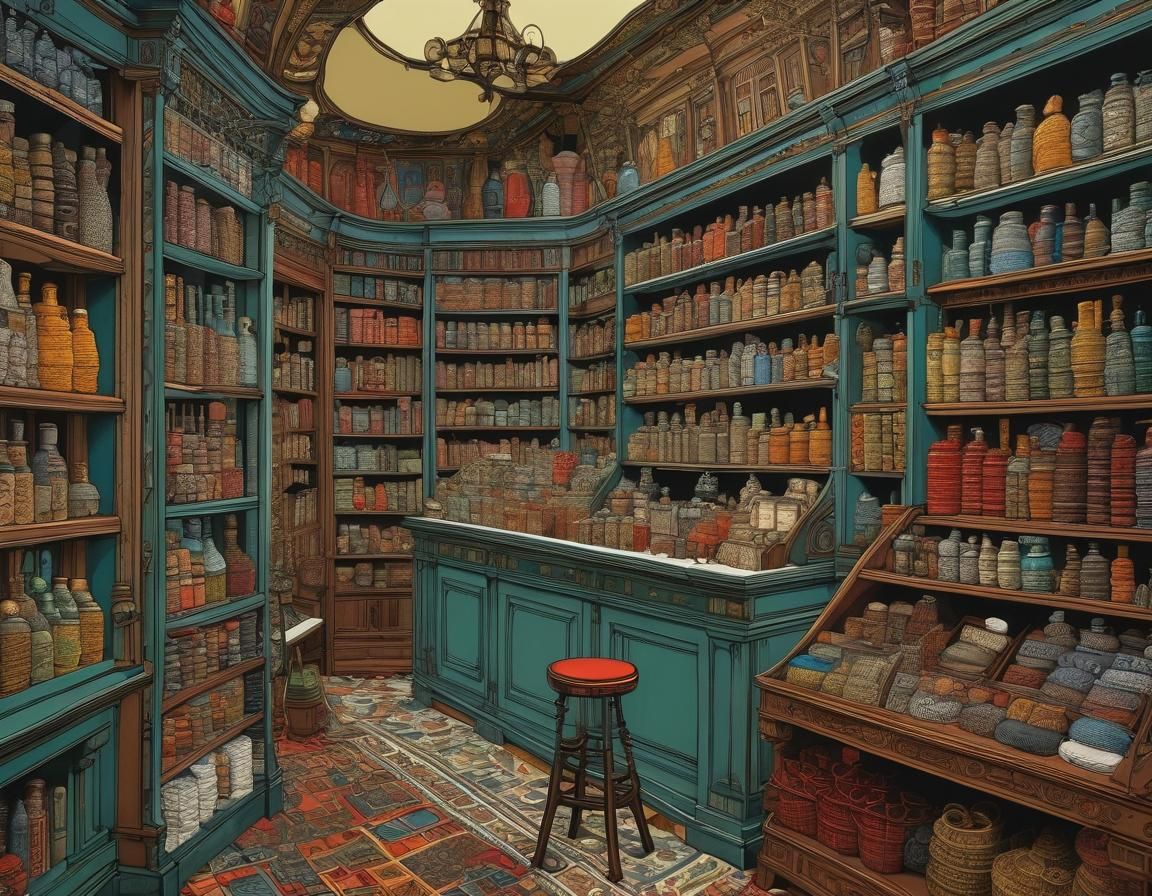 Intricate Wool Shop Illustration