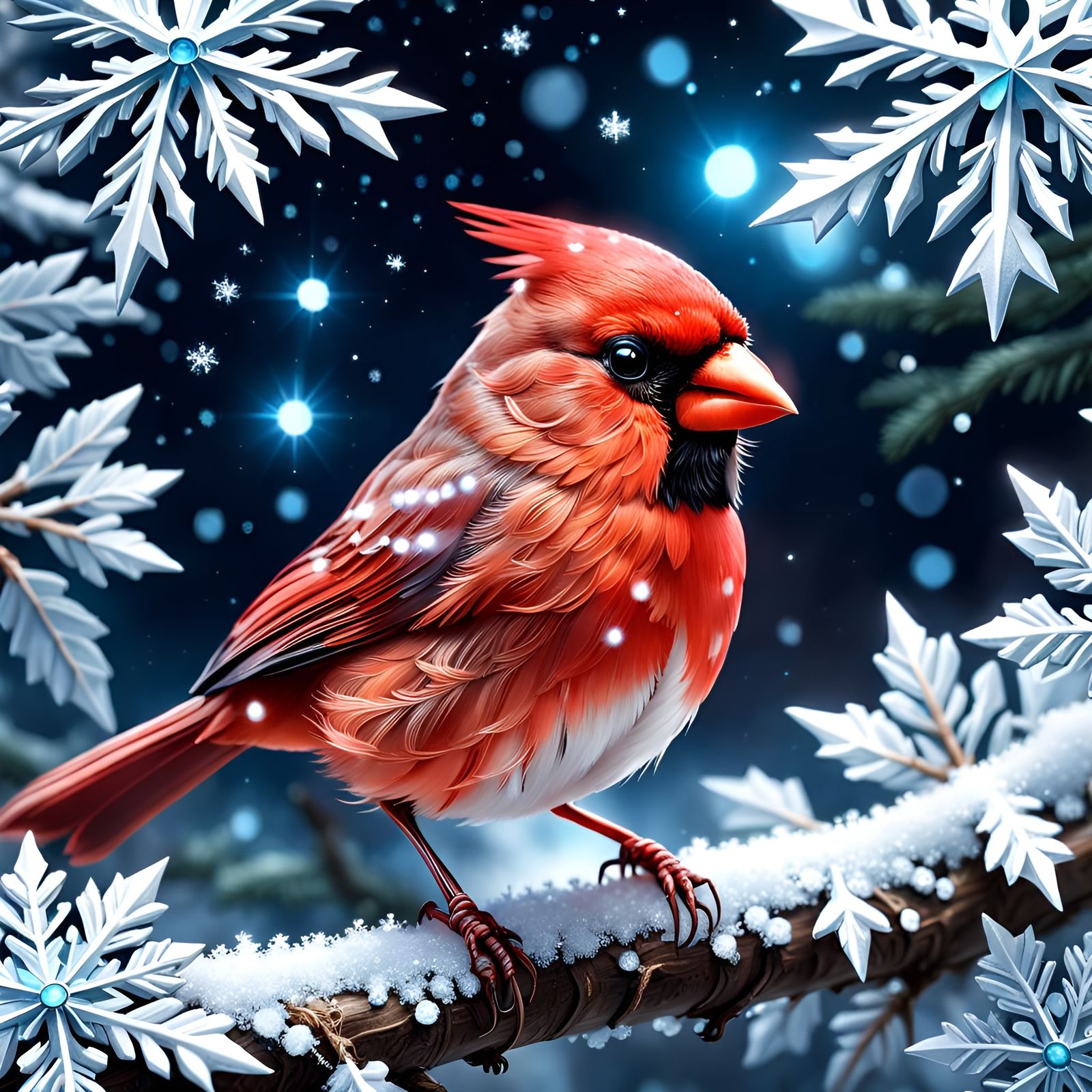 Icy Cardinal in Ethereal Winter Fantasy Concept Art