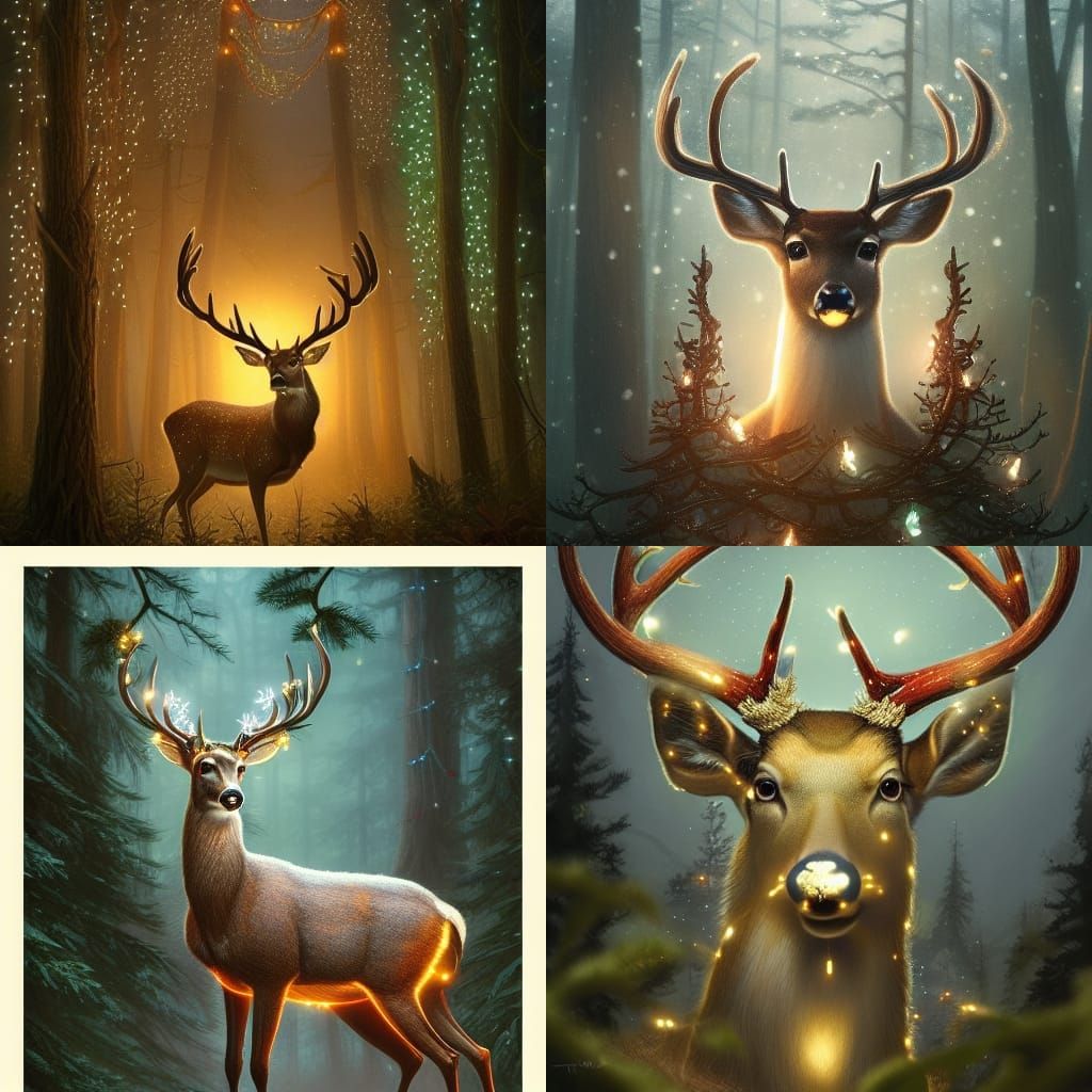 Christmas Deer with Lights: Fantasy Digital Painting