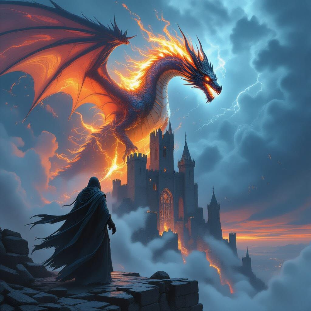 Ethereal Dragon Conjured by Mage in Storm