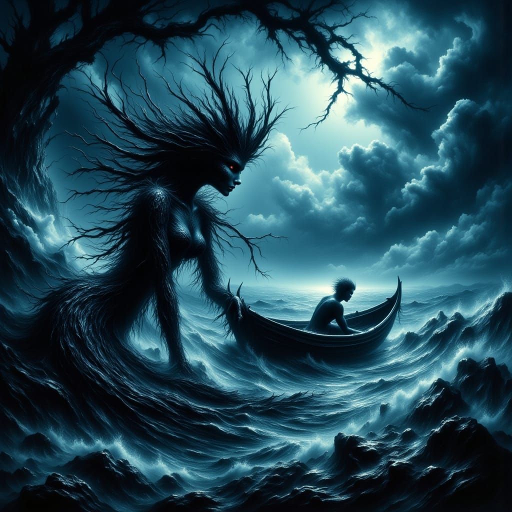 Evil Mermaid Rescues Man from Stormy Sea