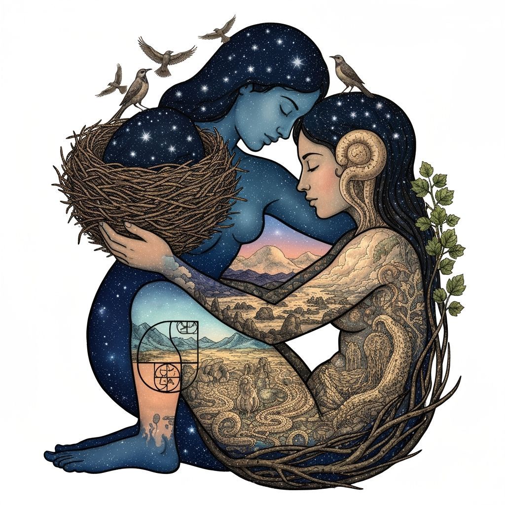 Woman Carrying Star Nest, Nature's Embrace