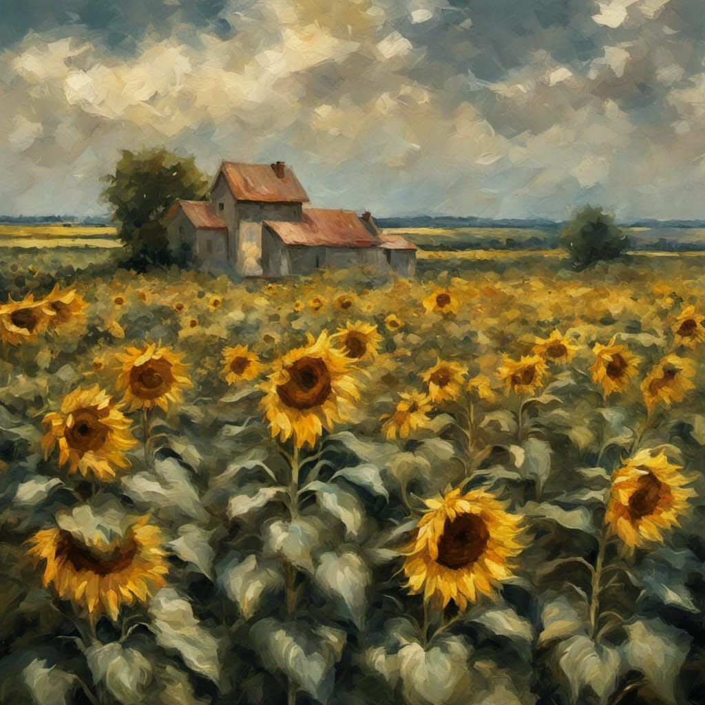 Impressionistic Sunflower Field with Long Strokes