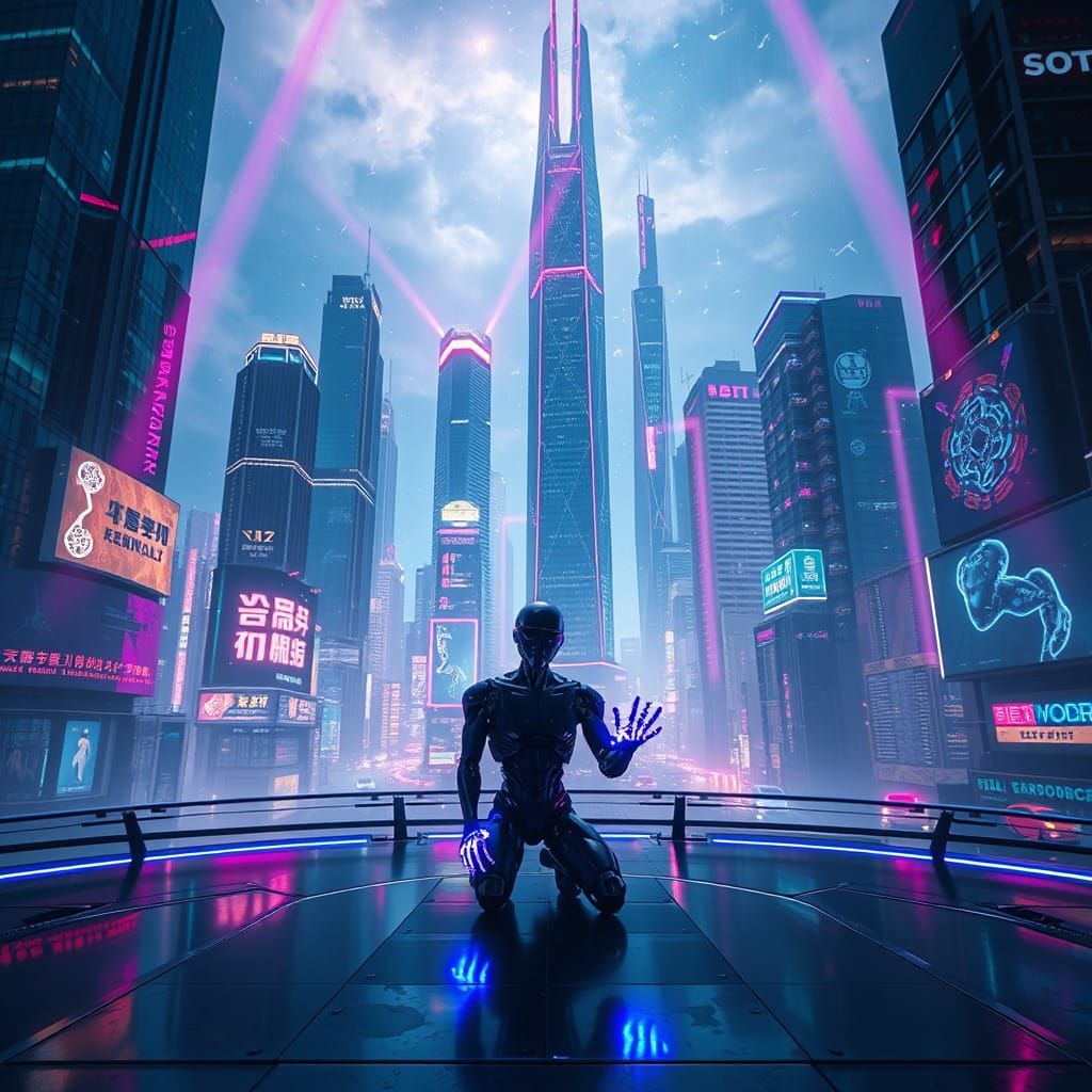 Cyberpunk Metropolis at Dusk