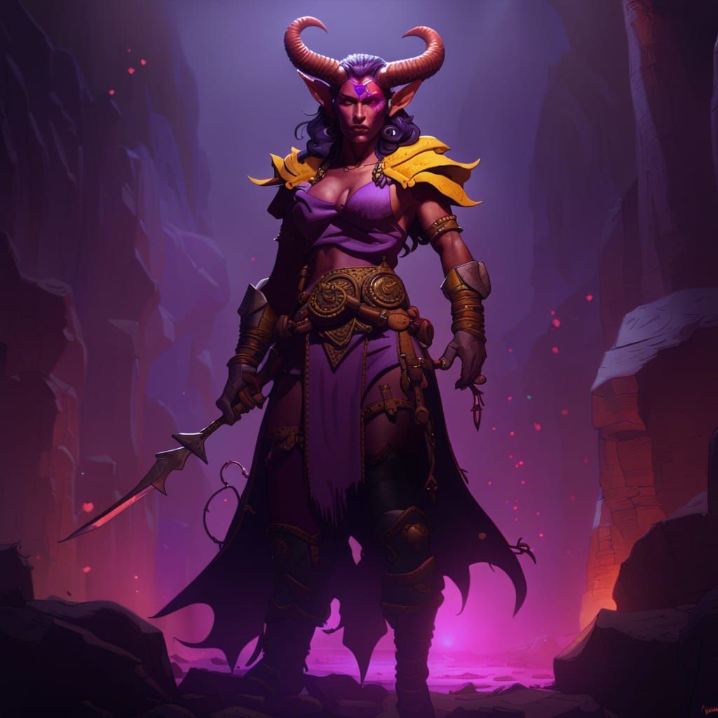 Tiefling Barbarian in Dark Fantasy Style