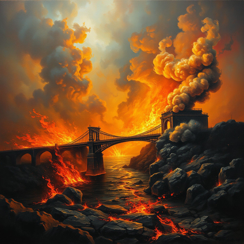 Burning World: Sparks in the Wind, Oil Painting