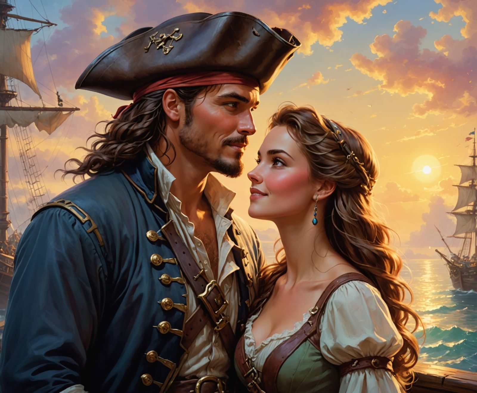 Romantic Pirate Couple in Ethereal Fantasy Painting