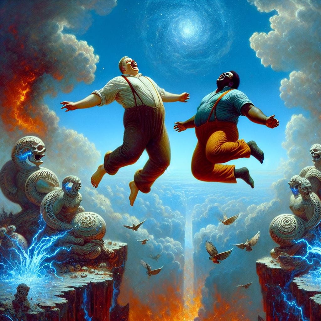 Fat Beach Men Jumping on a Trampoline To Hell