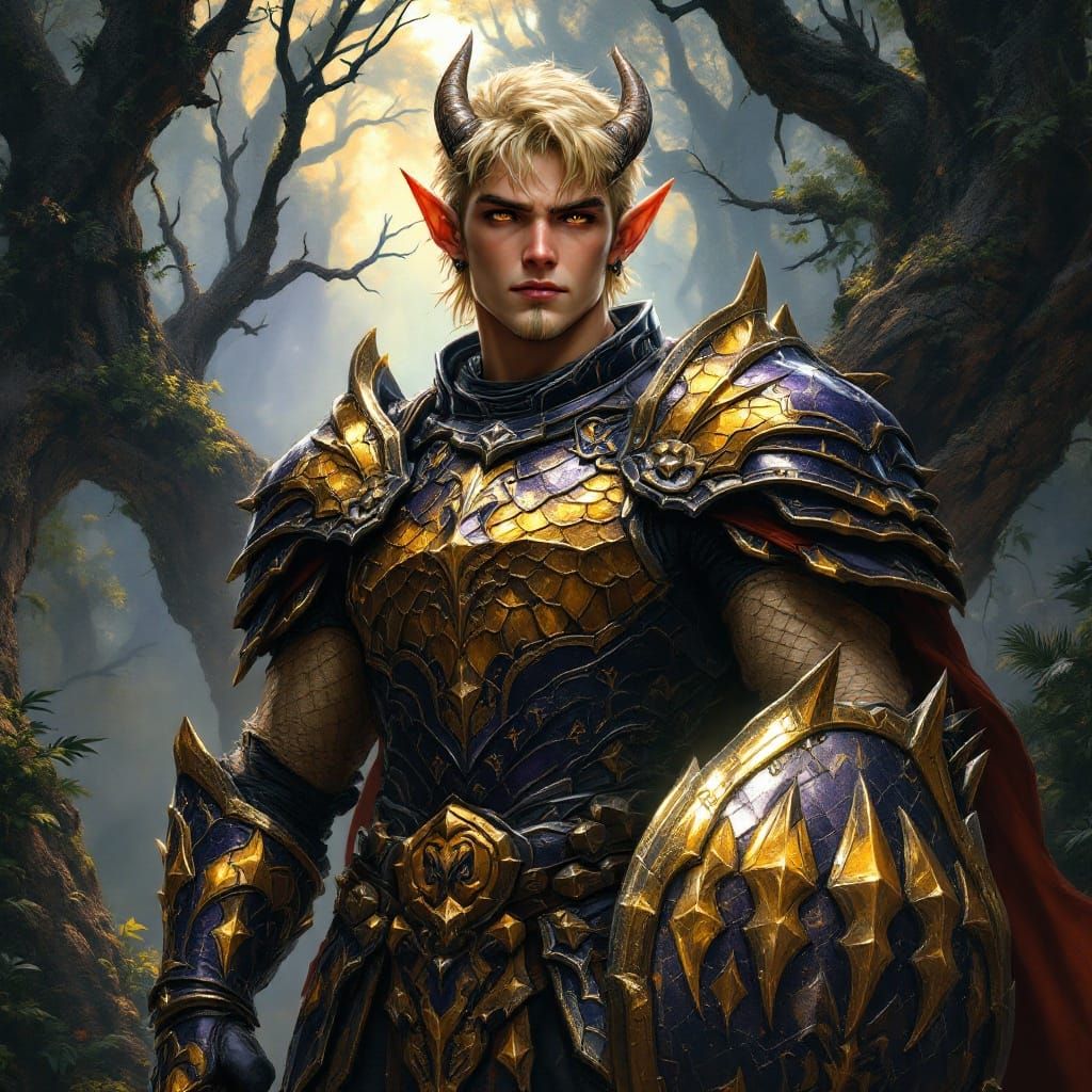 Magnificent Blonde Elf Warrior in Dragon Armor