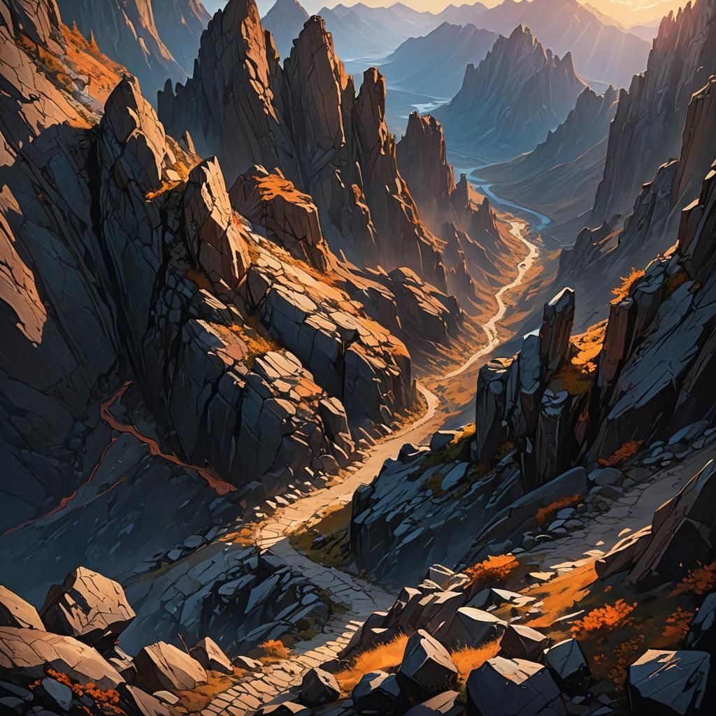 Dark Fantasy Mountain Path Concept Art