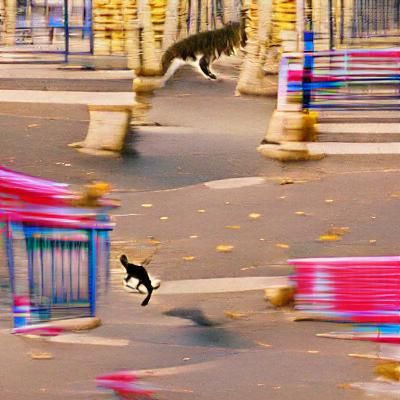 Cat Running Through Paris: A Digital Rendering