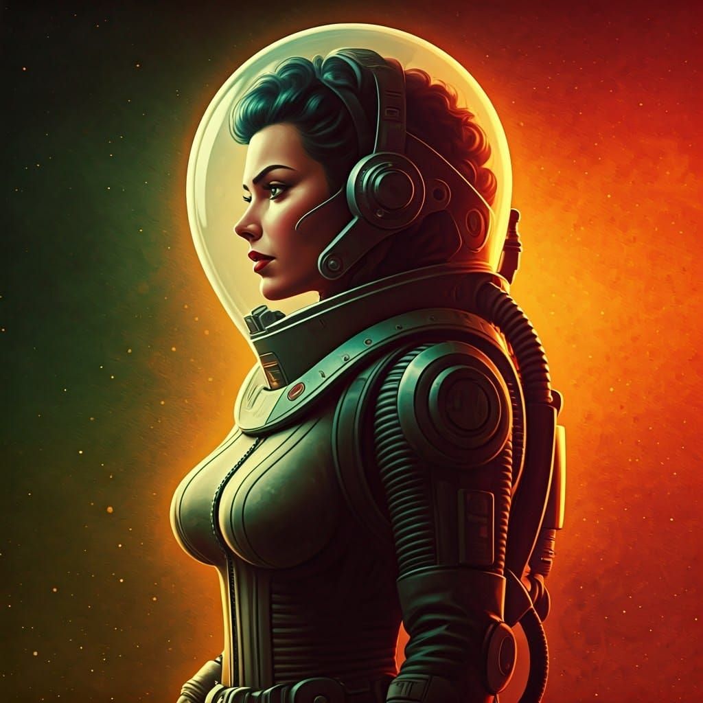 Heroic Retro-Futuristic Sci-Fi Heroine in Comic Book Style