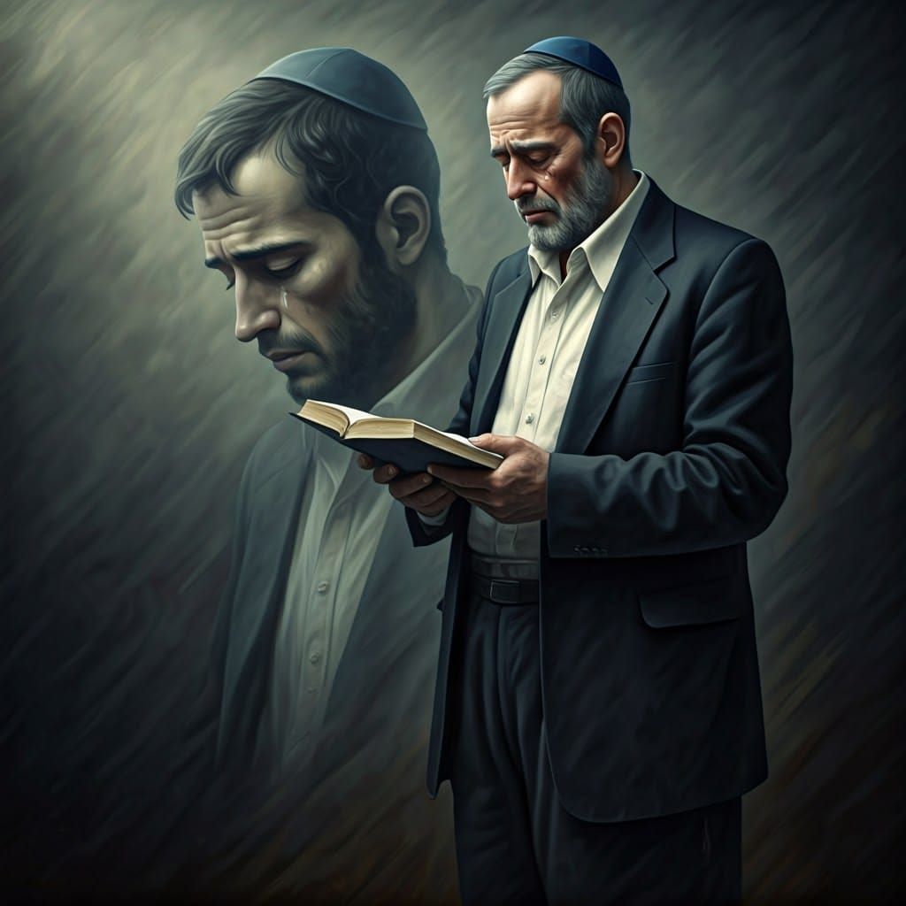 Devout Jewish Man Praying with Tears, Old Masters Style
