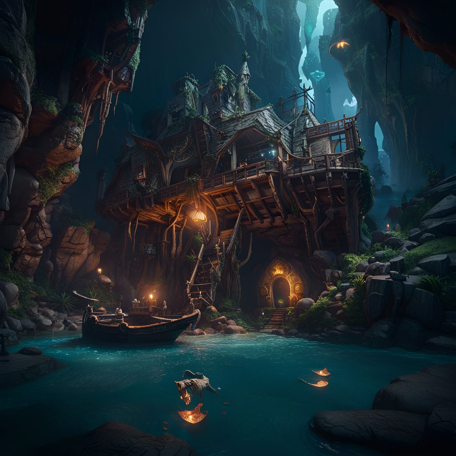 Futuristic Pirate Hideout on Floating Island