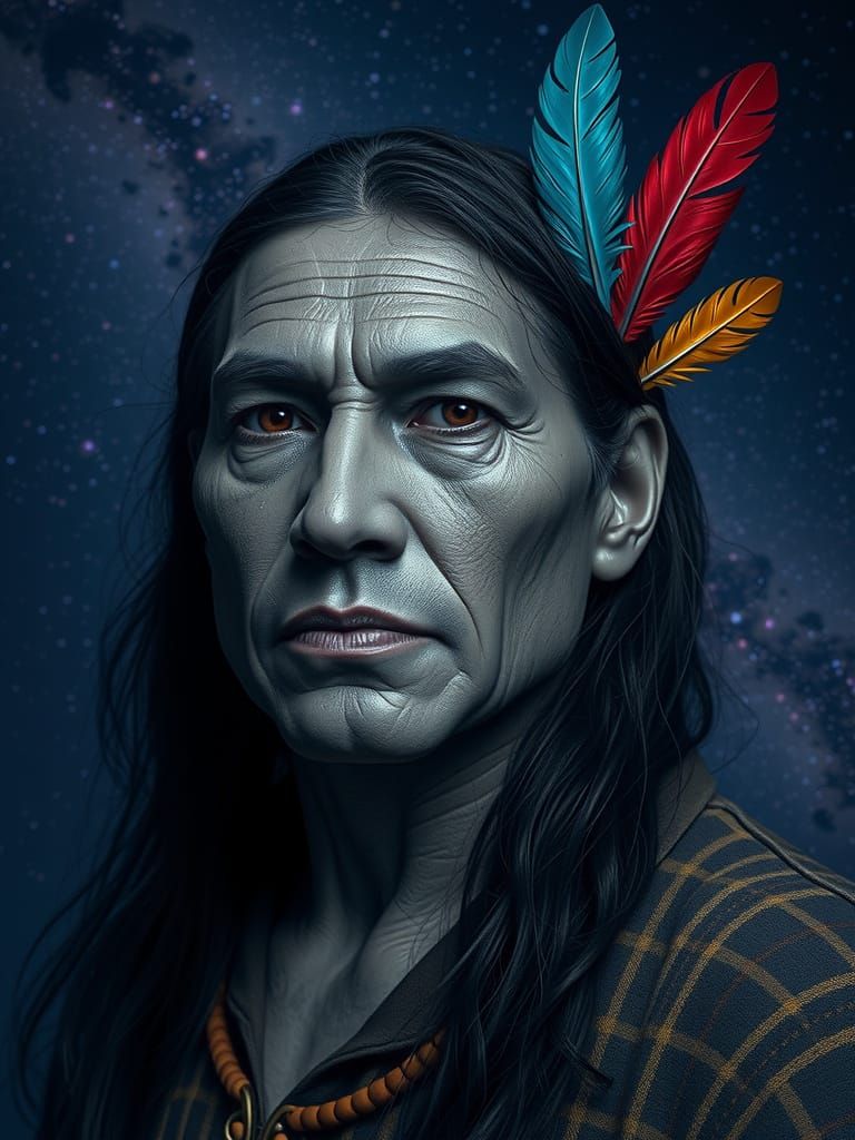 Native American Man Under Milky Way Galaxy