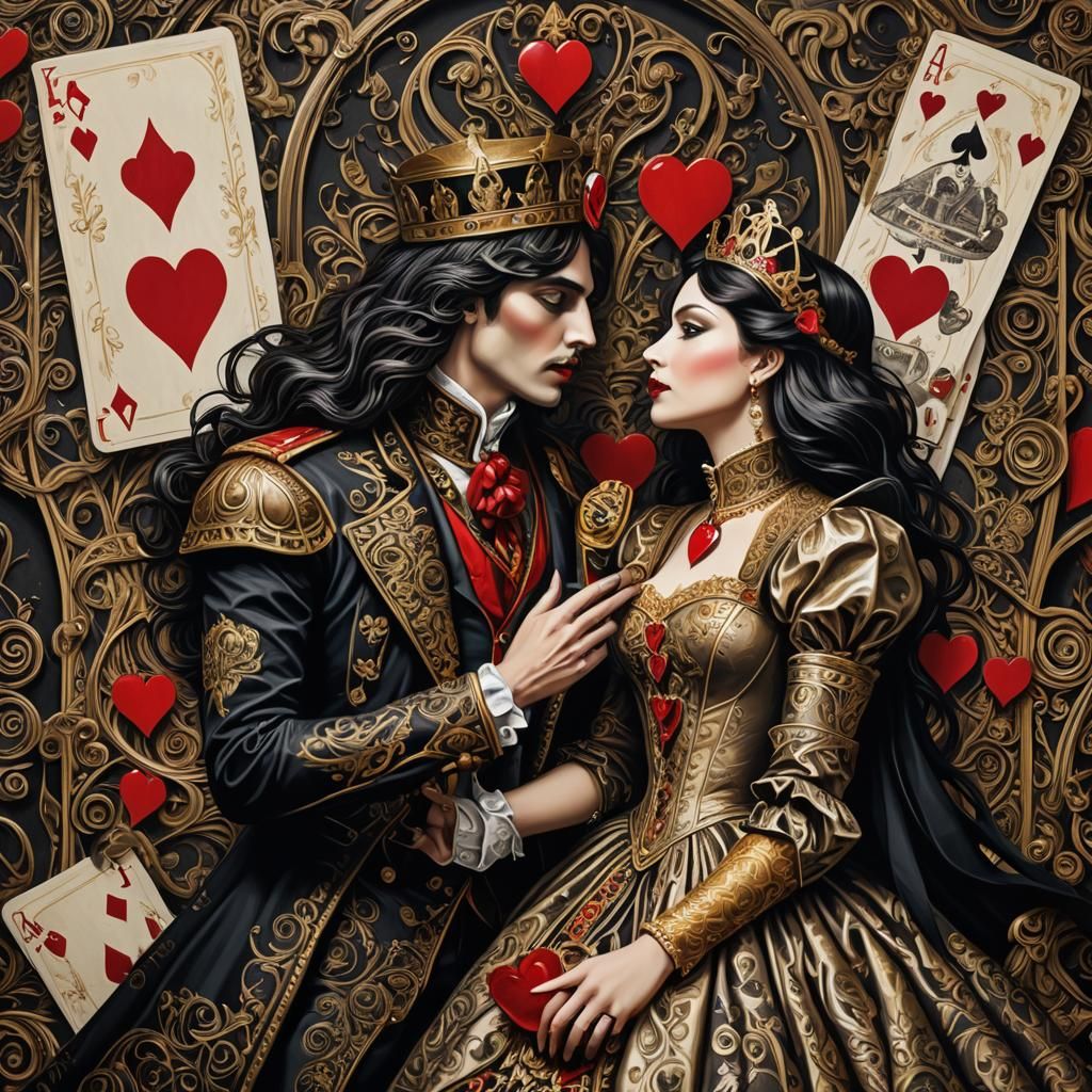 Jack of Hearts and Queen of Spades' Paper Cut-Out Kiss