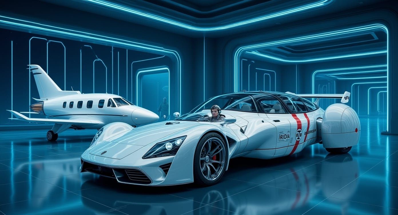 Futuristic Formula 1 Limousine in Atomic Age Garage