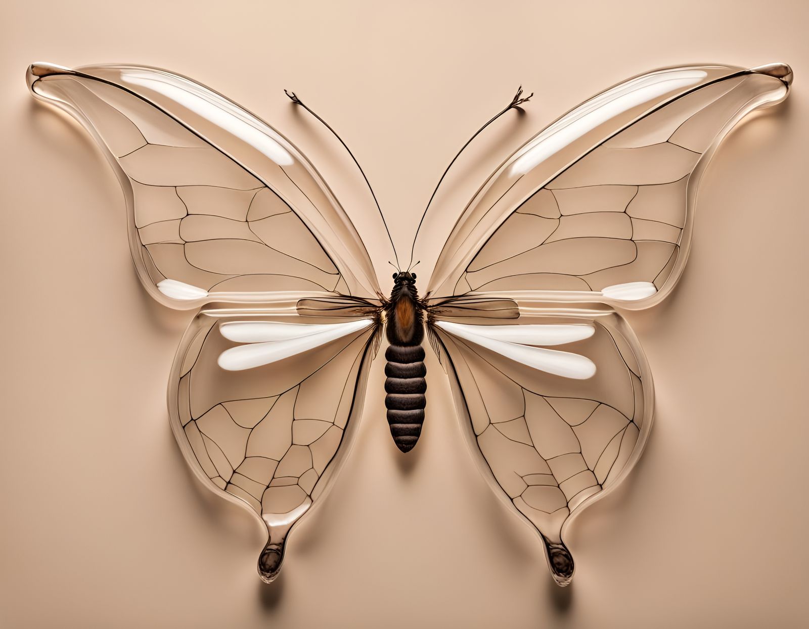 Deconstructed Glass Butterfly Anatomy in Minimalist Style