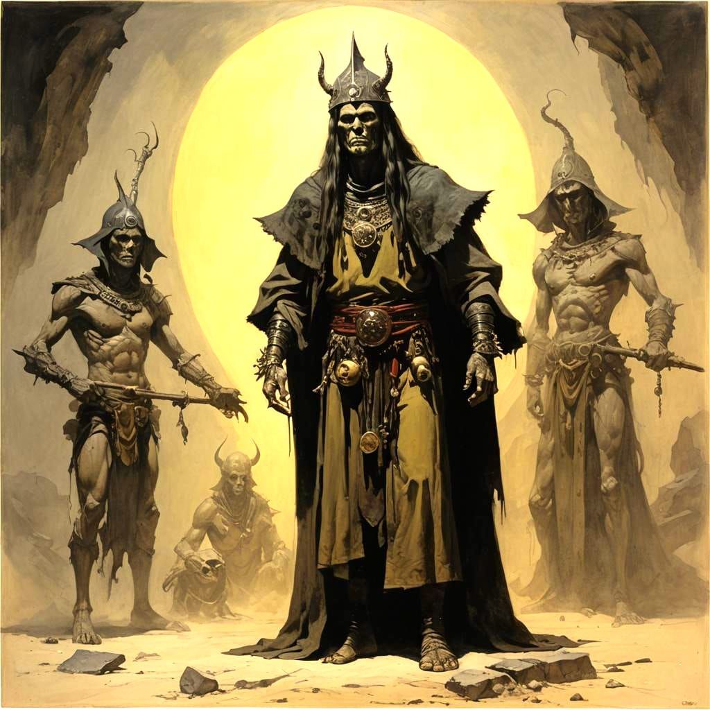 Surreal Warlock Shaman Dreamscape, Frazetta-Holbein Style