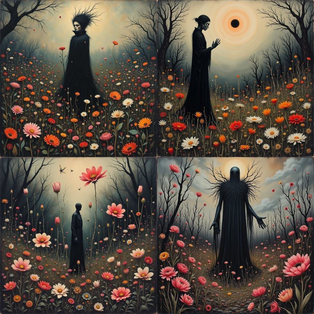 Dead Garden in Stormy Landscape