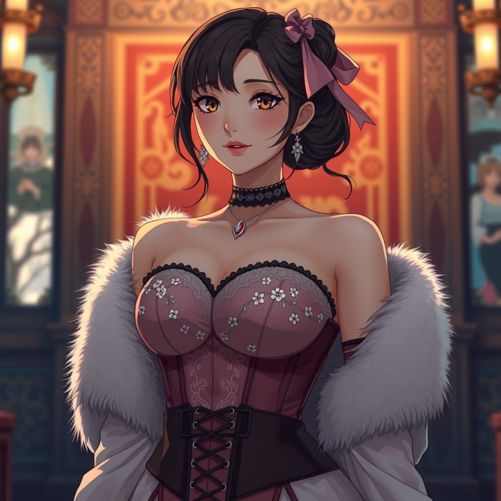 Woman in Embroidered Corset, Studio Trigger Anime Style