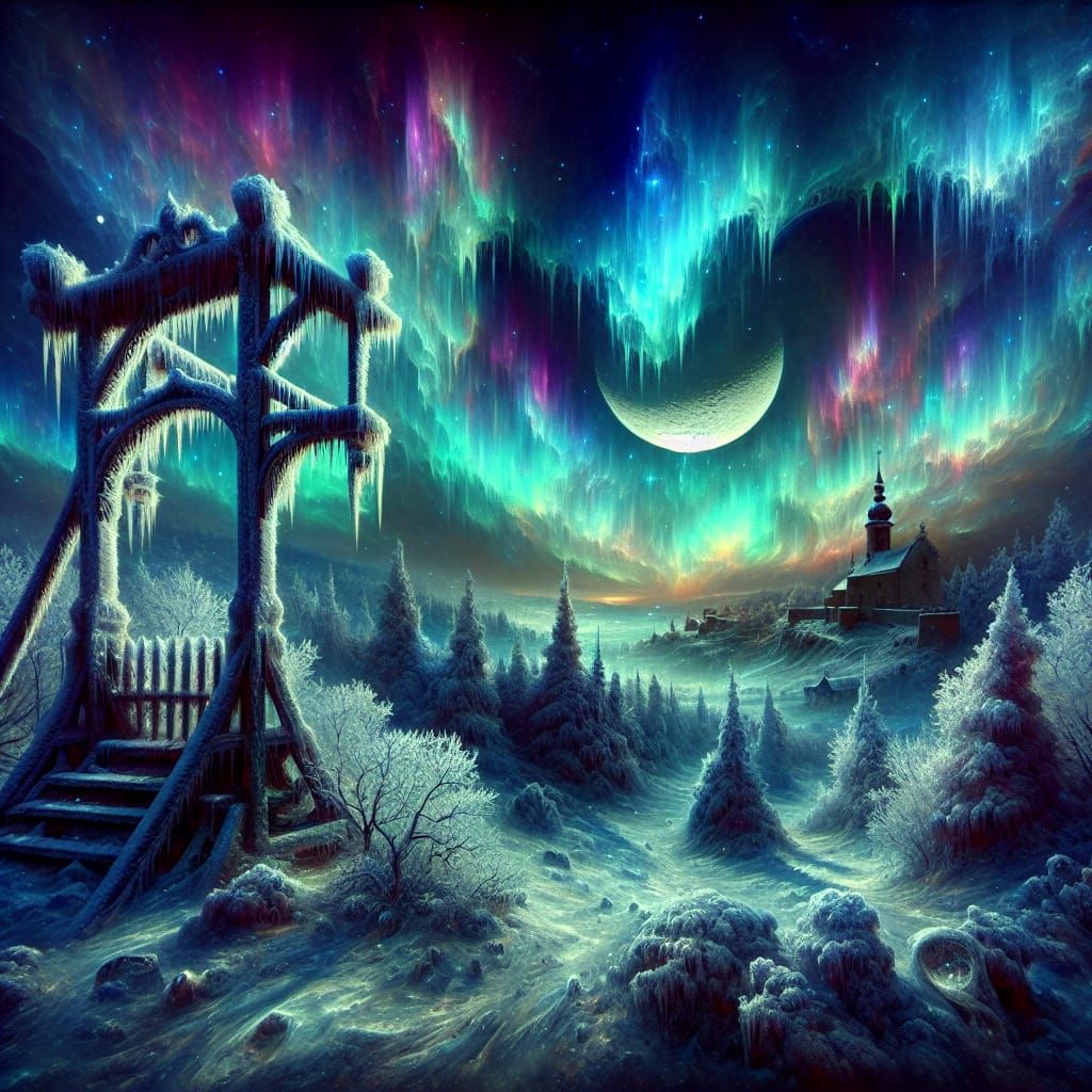 Baroque Winter Landscape with Aurora Borealis