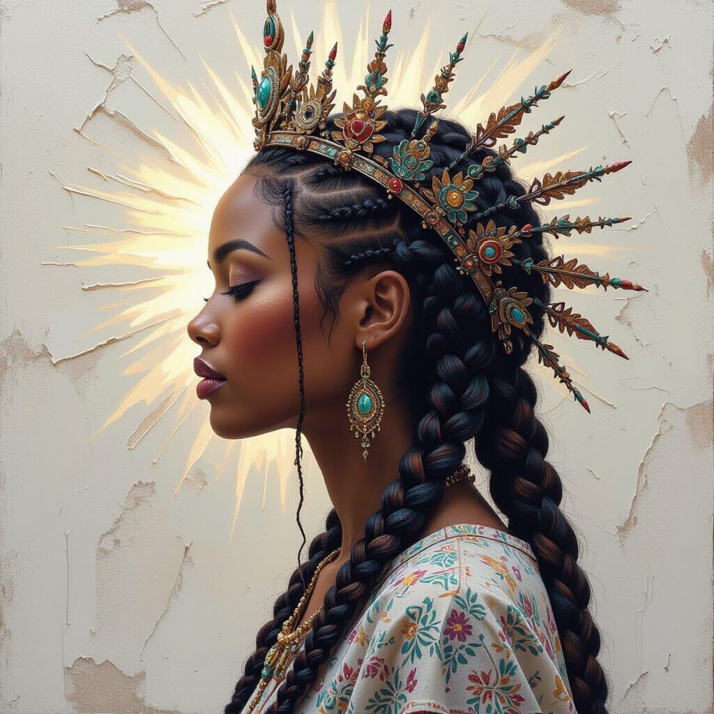 Earth Goddess Impasto Portrait with Braided Hair