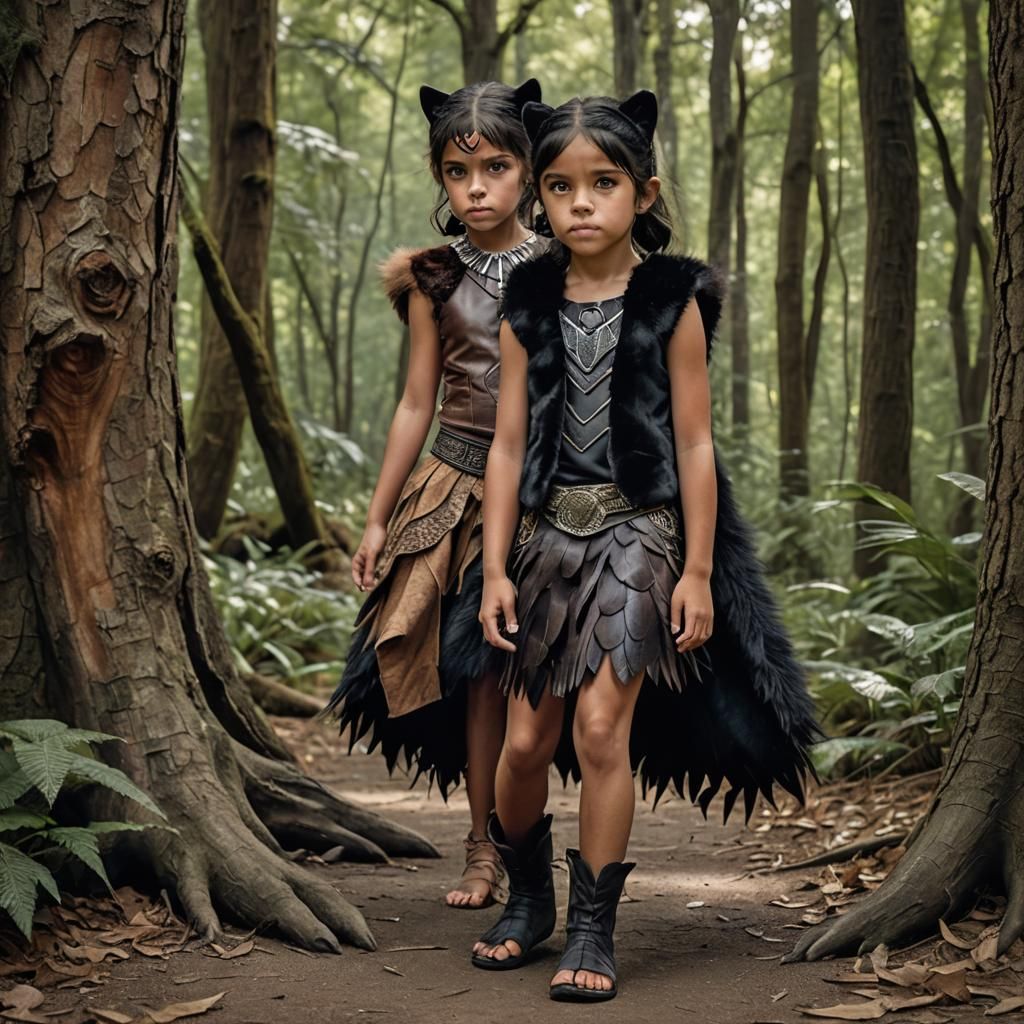 Girl with Panther Features in Atmospheric Forest
