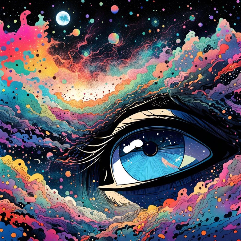 Psychedelic Crying Eye in Cosmic Surrealism