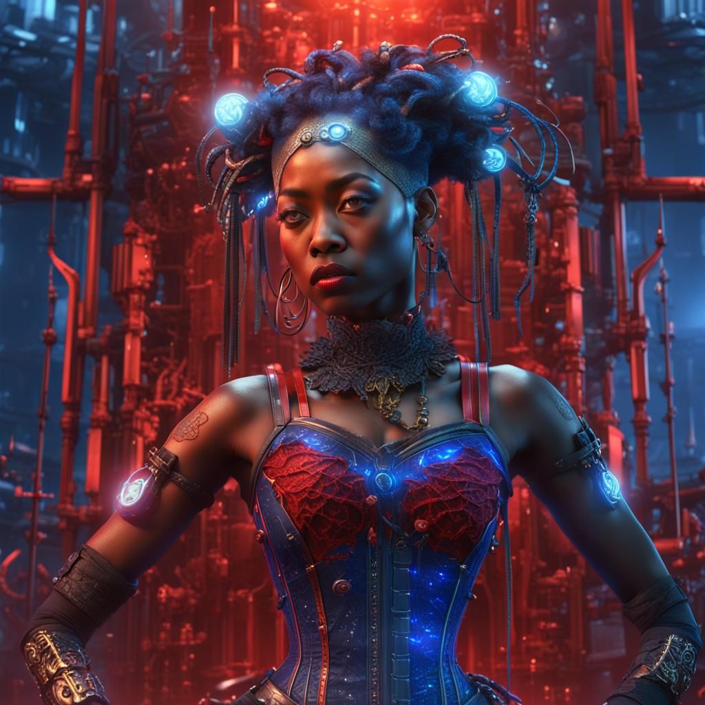 Cyberpunk Woman Contemplates Neural Link Choice