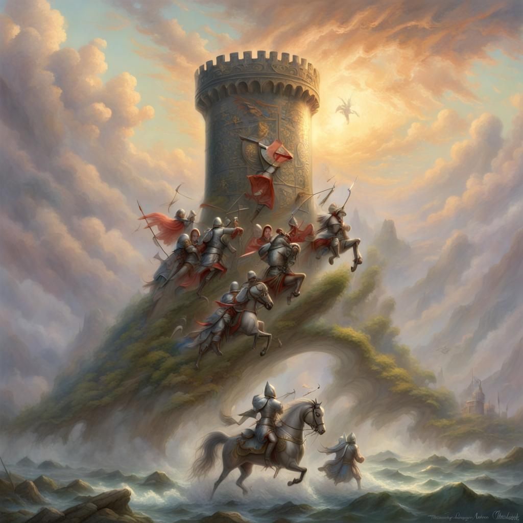 Knight with Charrington Crest in Ethereal Battle Scene