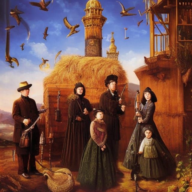 19th Century Family Portrait in Gouache Style