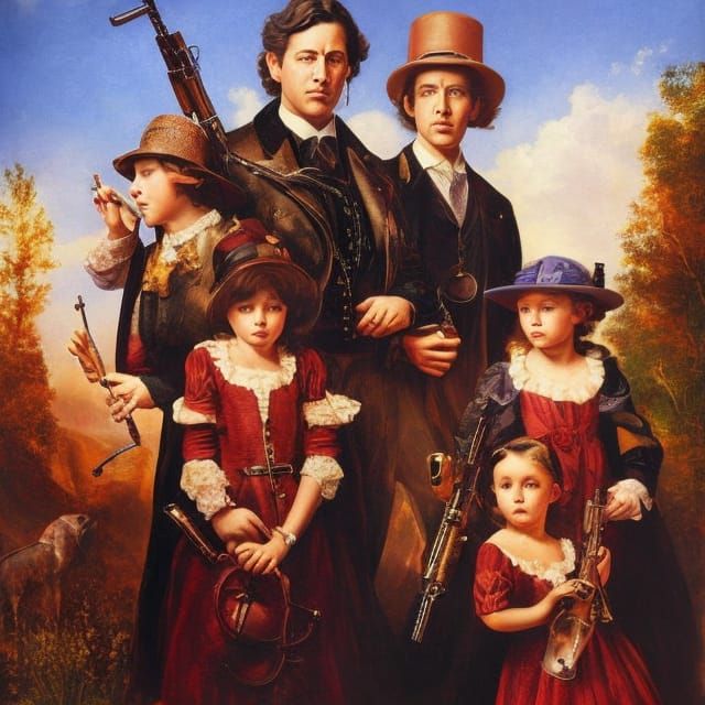 Gouache Masterpiece of 19th Century Family Drama