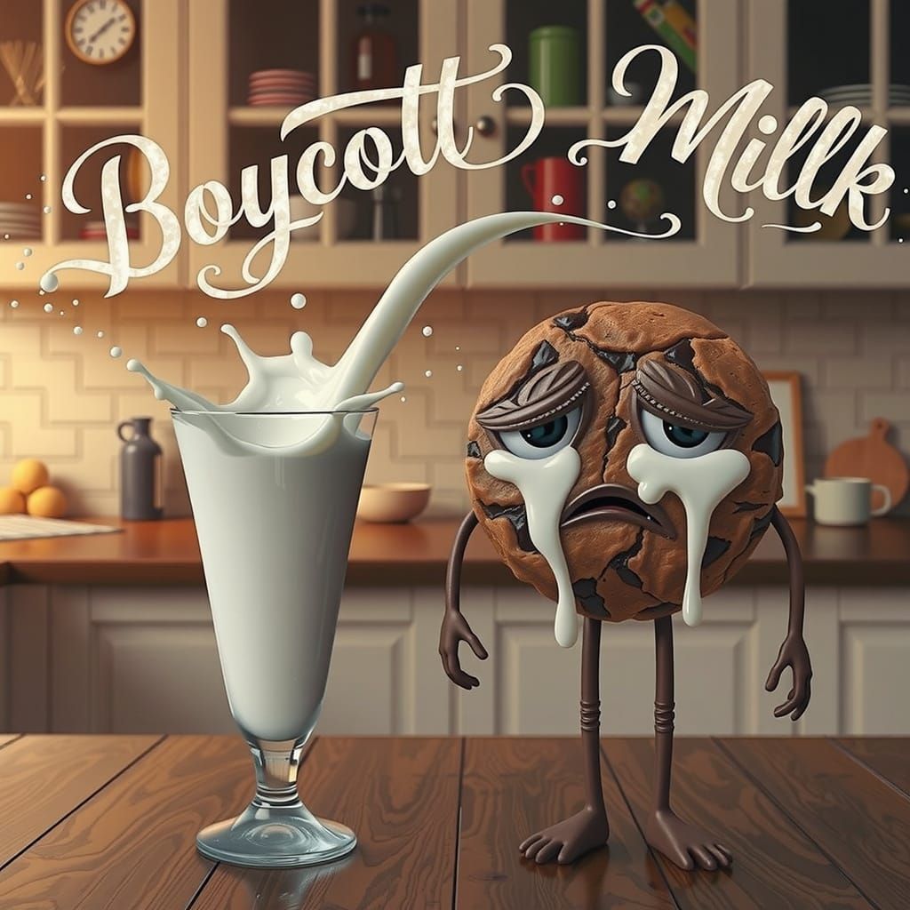Sad Cookie Boycotts Milk in Cozy Kitchen