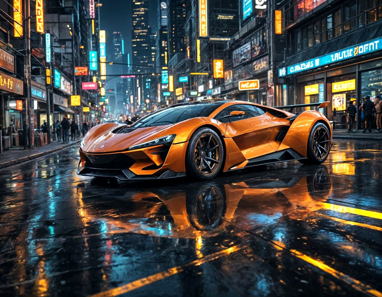 Futuristic Supercar in Cyberpunk Neon Cityscape