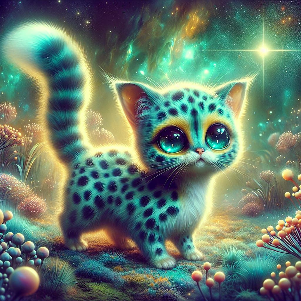 Enchanting Alien Feline Adventurer in Retro Futuristic World