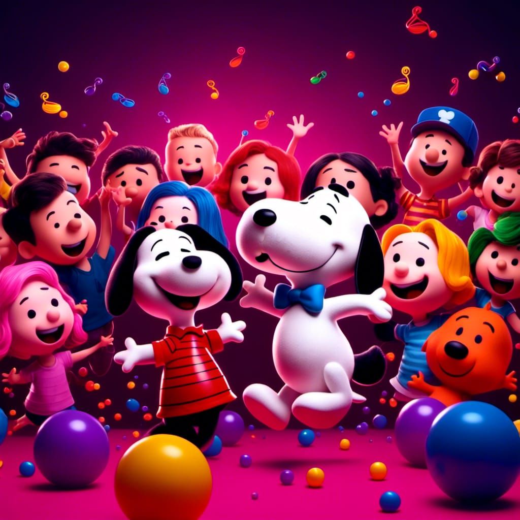 <lora:Kyoot:1.0> Snoopy from the Peanuts gang partying