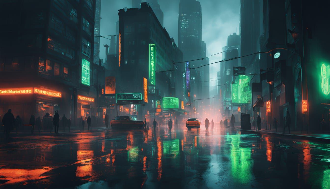 Neon Cityscape in Hyperrealistic Digital Art