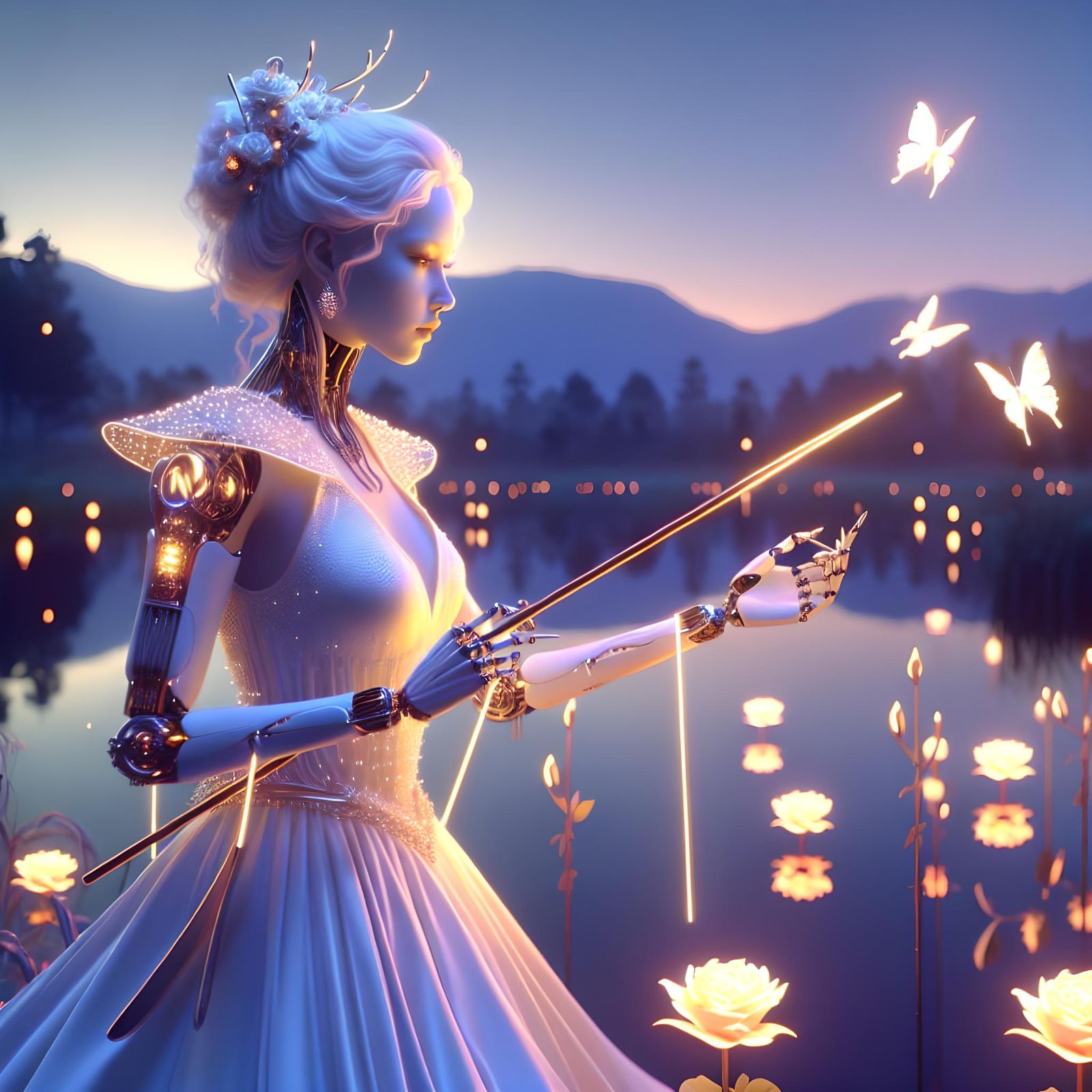 Android Vampire Catches Moths in Luminist Landscape