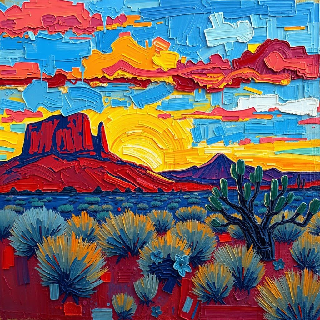 New Mexico Sunset in Expressionist Impasto Style