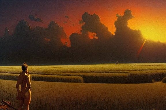 Nightmarish Cropfields Panorama in Fantasy Painting Style