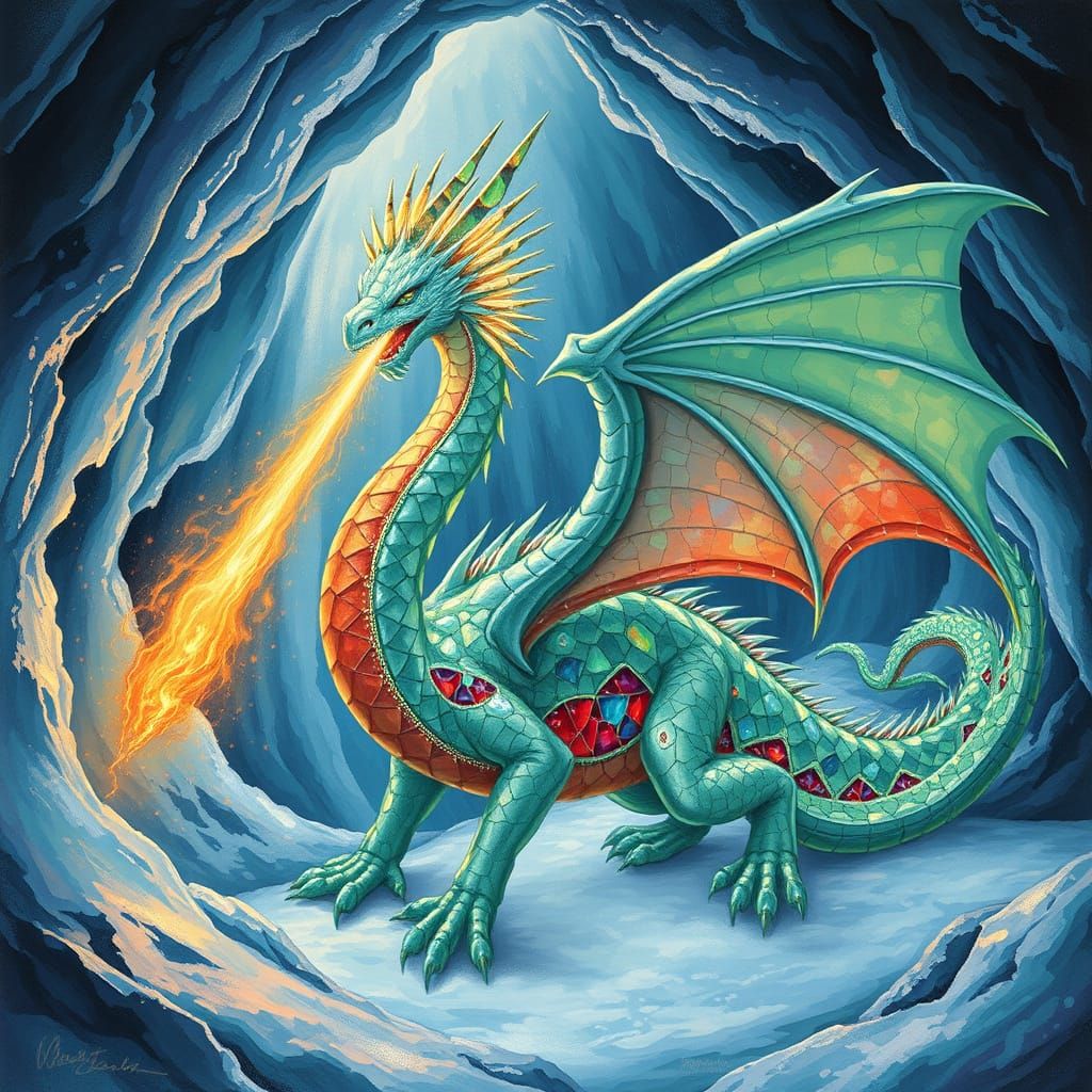 Majestic Glass Dragon in Crystal Cave