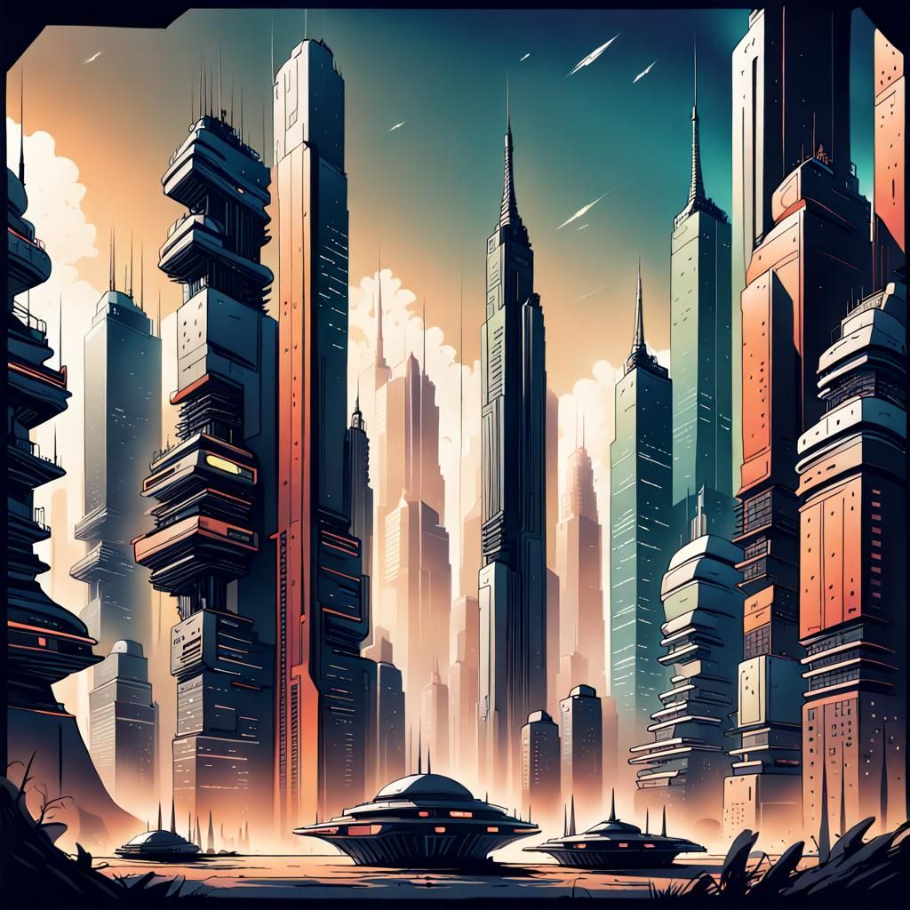Futuristic Cityscape: A Sci-Fi Color Drawing