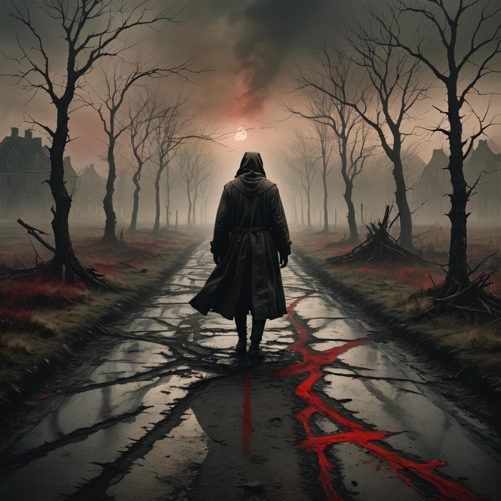 Dark Fantasy Figure at Crossroads in Dutch Master Style